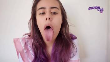 Cute girl ahegao with her long tongue